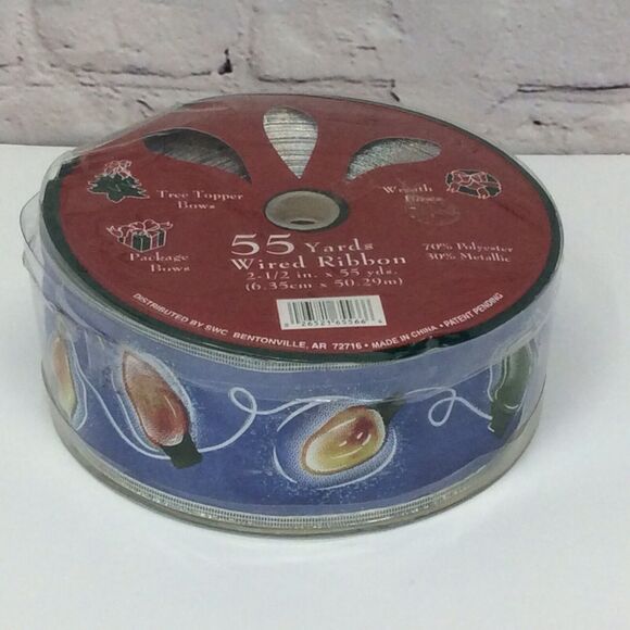 SWC Metallic Wired Christmas Ribbon "Tree Lights" 2.5" By 55 Yards Multicolored - Picture 1 of 4